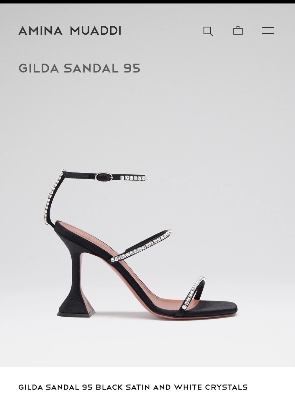 Amina Muaddi Black leather Crystal Strap Sandals